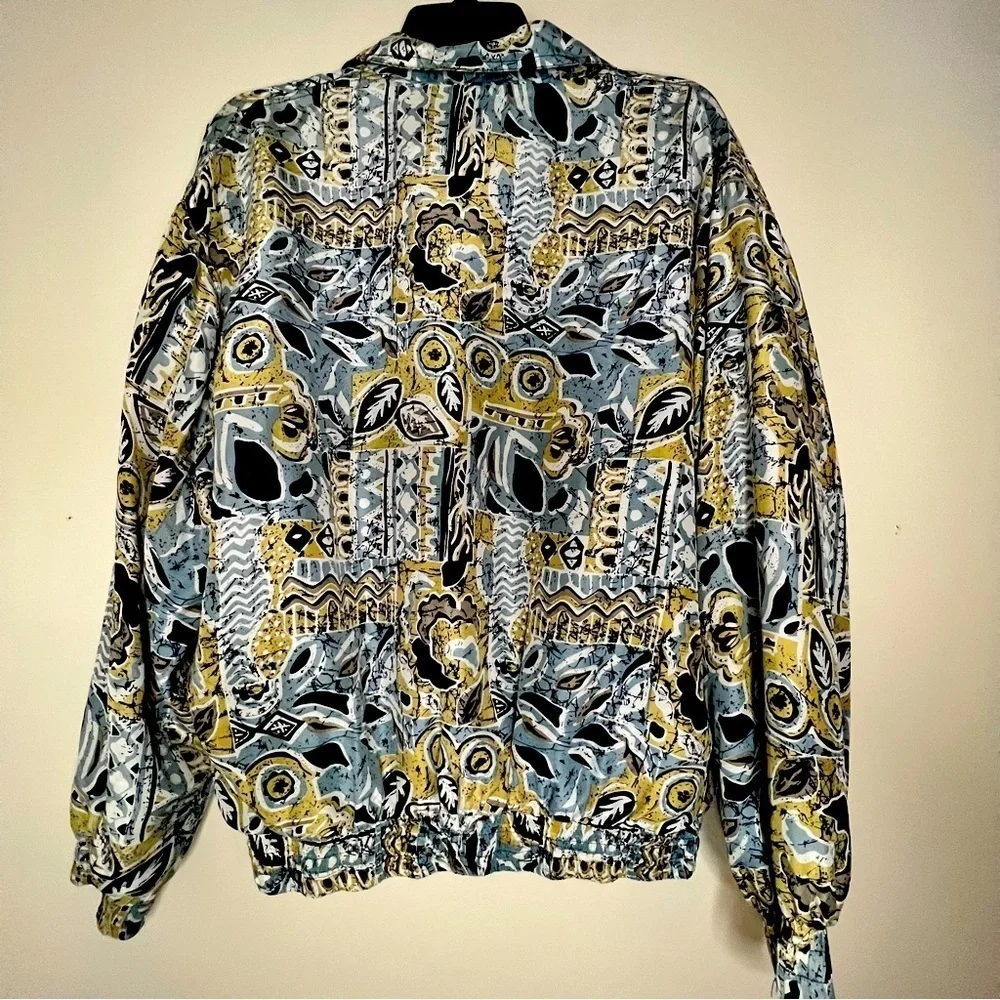Vintage Bogari 100% Silk Floral Bomber Jacket -Navy/Cream Multi Size Small EUC - Picture 4 of 4